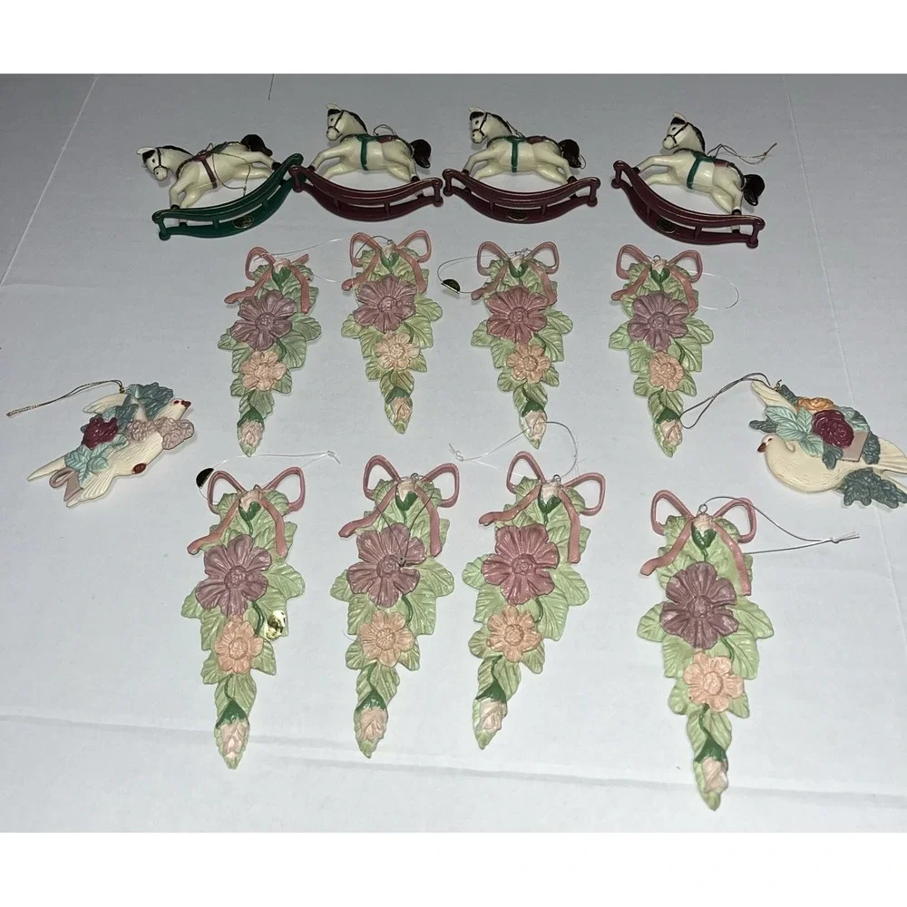 14 Homco Like‎ Christmas Ornaments/ Decor Floral , Peace Dove , Rocking Horse,